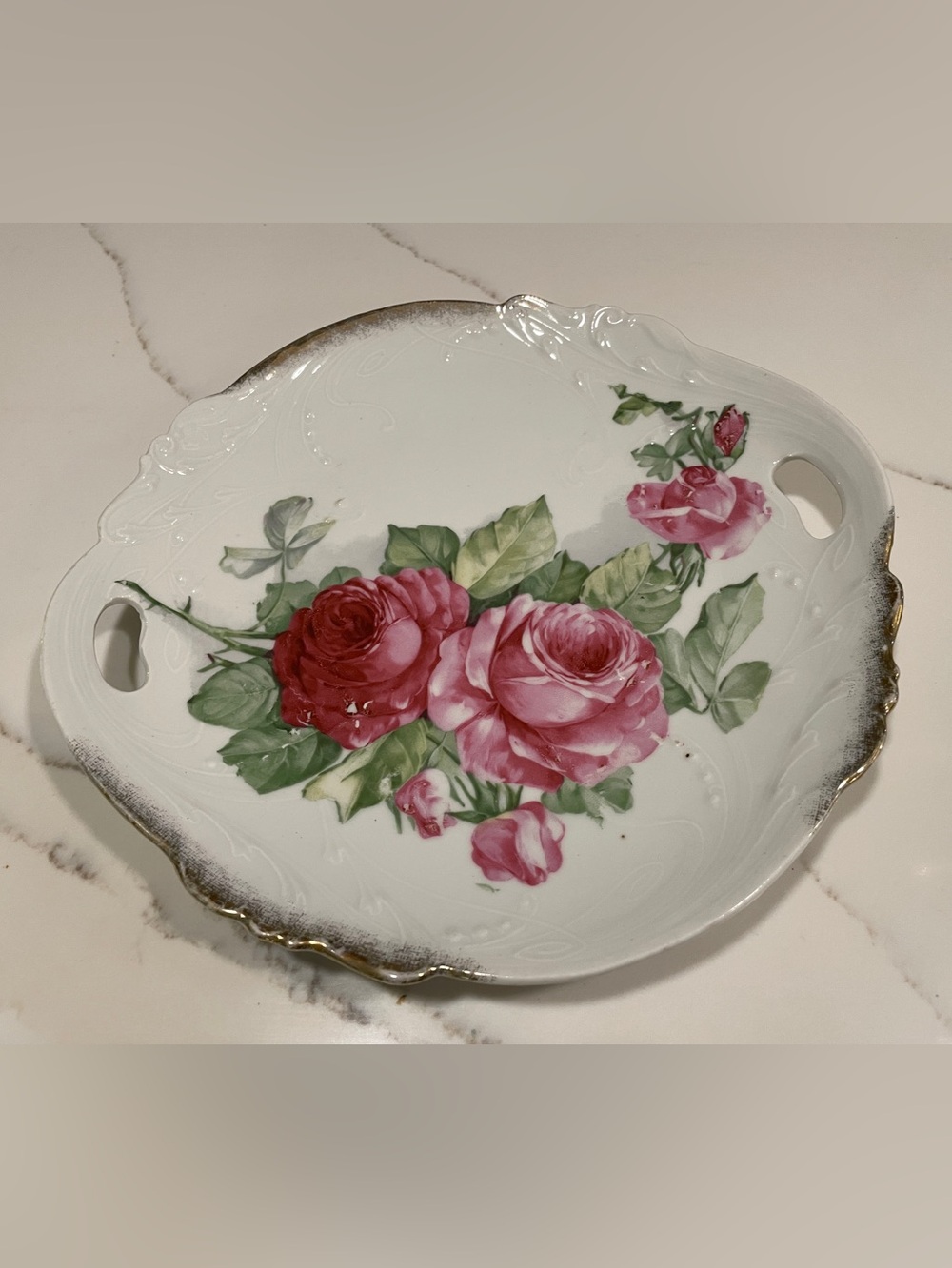 Lehmann Arzberg Bavaria Cake Plate with Roses and Gold Highlights